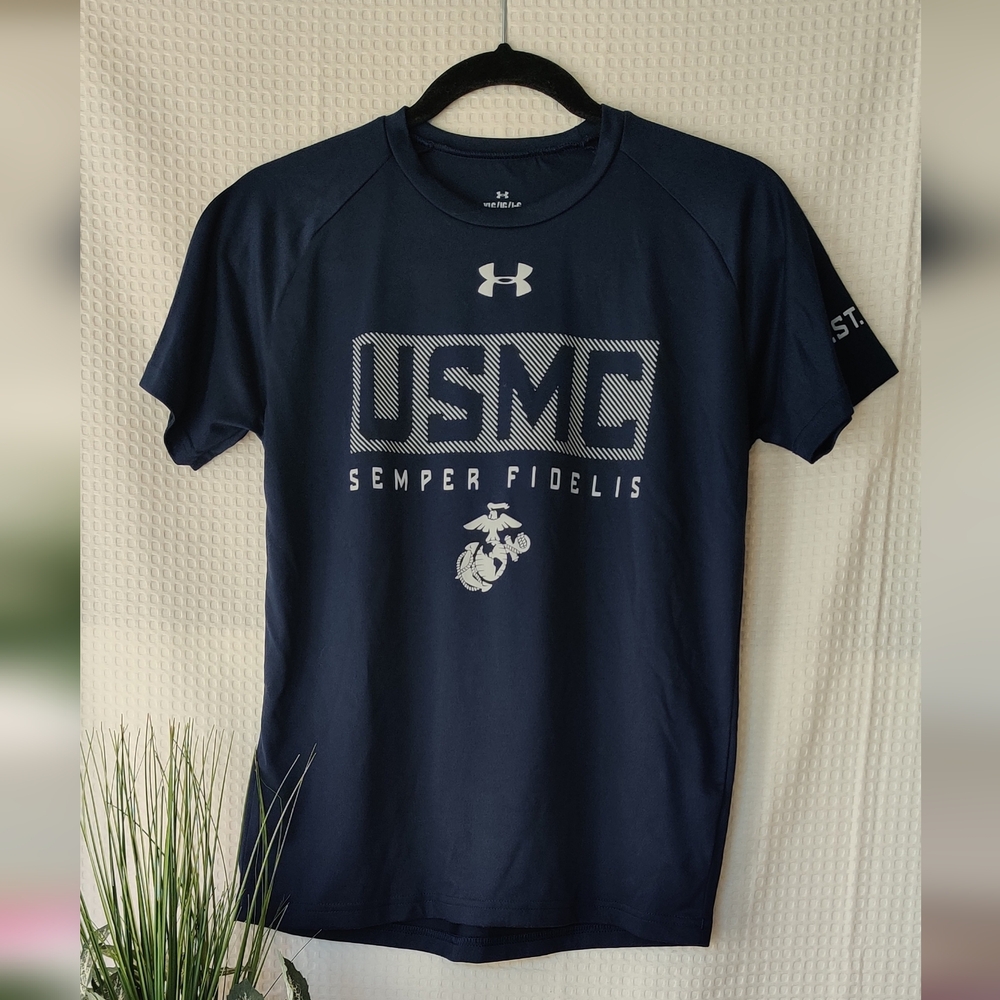 Under Armour USMC Semper Fidelis Performance T-shirt- Navy Blue,Size Youth Large